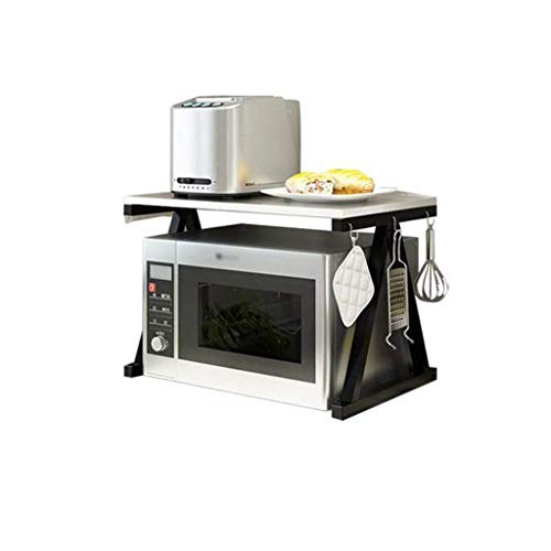 WLABCD Kitchen Bathroom Shelf,Multifunction Kitchen Microwave Oven Racks 2-Tier with Hook Storage Rice Cooker Shelf Tabletop Shelf Black Steel + White Wood von WLABCD