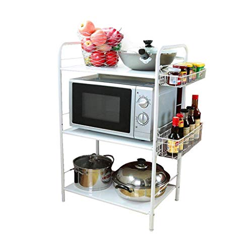 WLABCD Kitchen Bathroom Shelf,White 3-Tier Kitchen Microwave Oven Bracket with Hanging Basket Laminate Adjustable Storage Rack Spice Shelf with Protection Pads von WLABCD