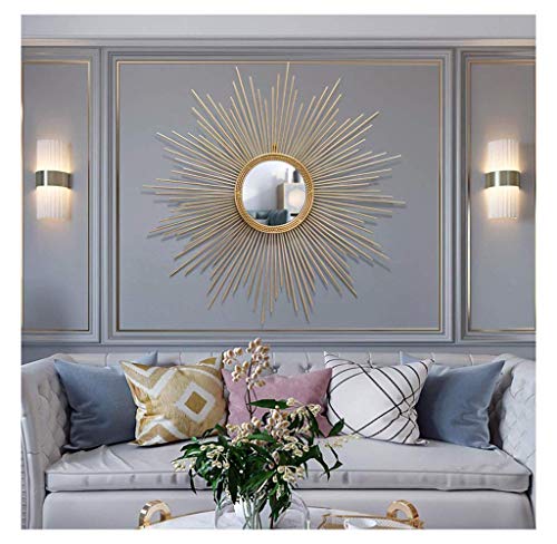 WLABCD Spiegel 70Cm Modespiegel Dekorative Wandbehang In Sunburst-Form, Sunburst Runde Wand Aus Gebürstetem Gold, Moderner Stil Der Mitte Des Jahrhunderts, Wohnzimmer In Gebürstetem Gold,80 cm von WLABCD