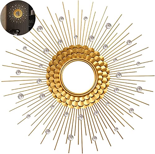 WLABCD Spiegel Große Kristall Diamant Sunburst Wandspiegel Für Wohnzimmer, Wohnkultur, Schlafzimmer | Runder Spiegel Für Hänge- Und Wanddekoration | Geschenke Für Frauen,Gold,60 cm von WLABCD