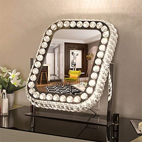 WLABCD Spiegel Großer Schminkspiegel Mit Drei Led-Farblichtern, Dimmbaren Lichtern, Touchsn, Led-Kristall-Kosmetikspiegel, Um 360 ° Drehbarer Schminkspiegel, Drei Hellen Farben,46 X 50 Cm. von WLABCD