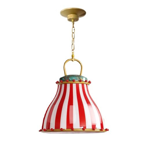 WLBHWL Amerikanischer Kronleuchter Vintage Rot Und Weiß Gestreift Design Glas Lampenschirm Pendelleuchte Heimdekoration Zirkus Design Hängende Deckenleuchte von WLBHWL