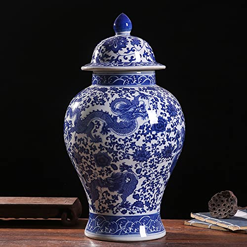 WLBHWL Jingdezhen Chinoiserie Blaue Und Weiße Porzellan Blumenvase, Handgemachte Dargon Keramikvase, Dekorative Chinesische Stil Home Wohnzimmer Porzellandekoration von WLBHWL