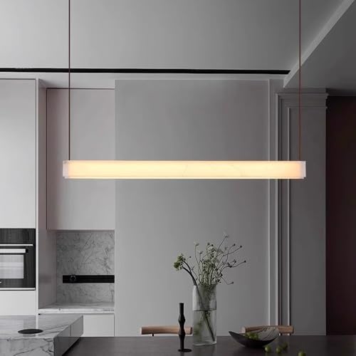 WLBHWL Lineare Pendelleuchte Aus Natürlichem Alabaster, Dimmbare Kücheninselbeleuchtung Mit Messingoberfläche, LED-Inselleuchten Für Die Küche, Verstellbarer Linearer Kronleuchter Für Esszimmer von WLBHWL