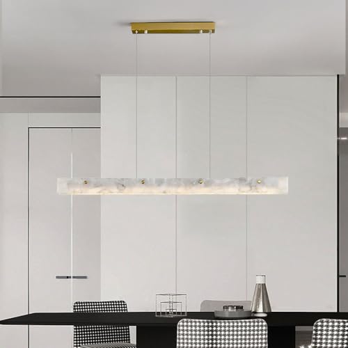 WLBHWL Natürliche Spanische Marmor-Kronleuchter, Dimmbare LED-Linear-Kronleuchter Für Esszimmer, Verstellbare Moderne Goldene Pendelleuchte Für Kücheninsel, Wohnzimmer von WLBHWL