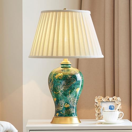 WLBHWL Tischlampe Für Wohnzimmer, Bauernhaus-Nachttischlampe, Moderne Hohe Nachttischlampe Für Schlafzimmer-Beistelltisch, Keramik-Tischlampe Mit Stofflampenschirm, E27-Fassung, Glühbirne Nicht Im von WLBHWL