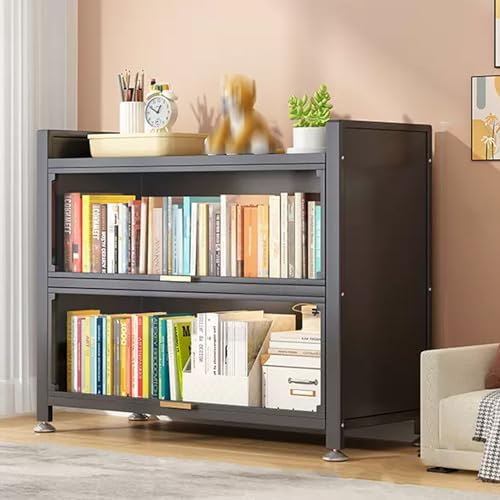 WLCNYL Freistehender Unterschrank mit 2–3 Ebenen, durchsichtiger Wohnzimmer-Display-Organizer, mit Türen aus gehärtetem Glas, Klapptür-Design, Stahlrahmen, Starke Tragfähigkeit (Farbe: Grau, Größe von WLCNYL