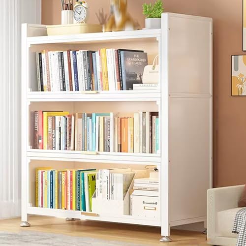 WLCNYL Freistehender Unterschrank mit 2–3 Ebenen, durchsichtiger Wohnzimmer-Display-Organizer, mit Türen aus gehärtetem Glas, Klapptür-Design, Stahlrahmen, Starke Tragfähigkeit (Farbe: Weiß, Größe von WLCNYL
