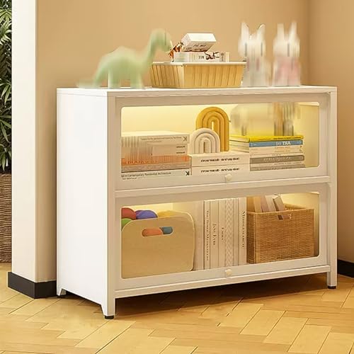 WLCNYL Transparente Vitrine mit 2–4 Ebenen, Vitrine aus gehärtetem Glas, Schrank mit Stahlrahmen, um 90 ° klappbare und schwebende Schranktür, mit abschließbaren Schiebetüren, versiegelt und Staub von WLCNYL