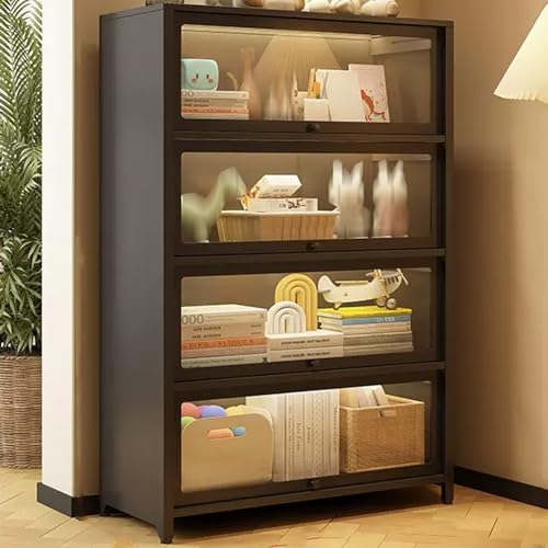WLCNYL Transparente Vitrine mit 2–4 Ebenen, Vitrine aus gehärtetem Glas, Schrank mit Stahlrahmen, um 90 ° klappbare und schwebende Schranktür, mit abschließbaren Schiebetüren, versiegelt und Staub von WLCNYL