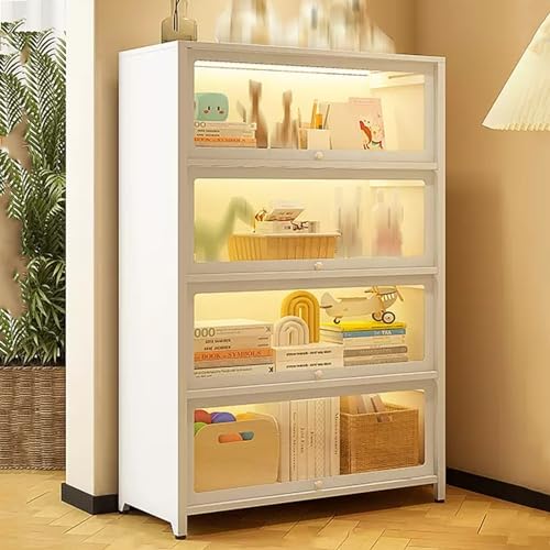 WLCNYL Transparente Vitrine mit 2–4 Ebenen, Vitrine aus gehärtetem Glas, Schrank mit Stahlrahmen, um 90 ° klappbare und schwebende Schranktür, mit verriegelbaren Schiebetüren, versiegelt und Staub von WLCNYL