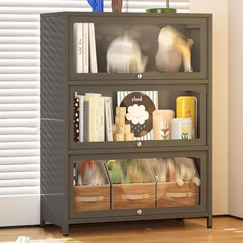 WLCNYL Transparente Vitrine mit 2–4 Ebenen, mit Stahlrahmen und Thekenvitrine aus gehärtetem Glas, klappbare und schwebende Schranktür, versiegelt und staubdicht, leicht zu reinigen (Farbe: Grau, von WLCNYL