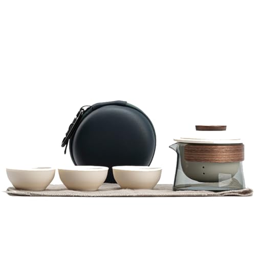 Tragbare Mini-Reise-Teesets chinesisches Kung-Fu 1 Teekanne 3 Keramik-Teetassen mit Etui für Zuhause Büro Reisegeschenke,Beige von WLDOCA