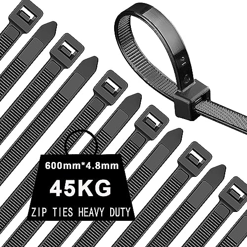 WLEAD Kabelbinder Schwarz 600mm x 4.8mm 50 Stück extra starke Kabelbinder mit 45kg Zugfestigkeit UV-beständig große Nylon-Kunststoff selbstsichernde multifunktionale Kabelbinder von WLEAD