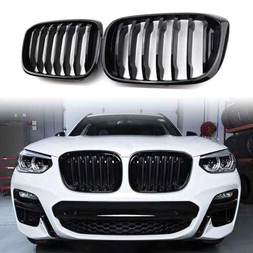 WLFgxr Kühlergrille Passend für BMW X3 X4 G01 G02 G08 2018-2021, Front Nieren Kühlergrill Gitter Schwarz Glanz Kühler Front Doppel Rippen Grill Links Rechts von WLFgxr