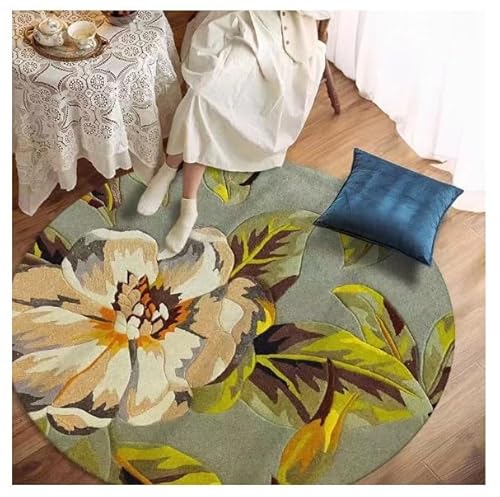 Multi Area Teppich Runder Teppich Home Couchtisch Runde Blume Pastoral Wohnzimmer Hängende Bodenmatte(Geel) von WLH Alexanders