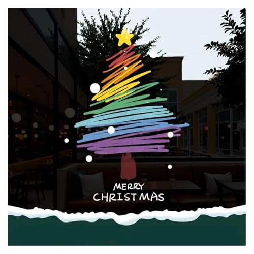 Niedlicher Weihnachts-Fensteraufkleber, doppelseitiges Display, elektrostatisch haftend, wiederverwendbar for Glasoberflächen in Wohnungen, Geschäften(Tree-b,M) von WLH Alexanders