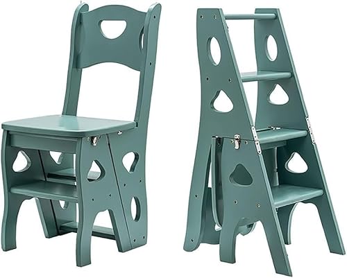 Tritthocker 4-stufiger Tritthocker aus Holz, multifunktionaler Klappleiterstuhl mit Sitz, tragbarer Regalständer for die Küche im Home Office hocker(Groen) von WLH Alexanders