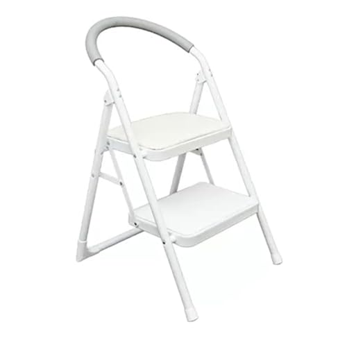 Tritthocker Einseitiger Tritthocker, tragbarer Klappleiterstuhl mit doppeltem Verwendungszweck und abgerundeten Armlehnen, schmiedeeiserner Rückenlehne for das Home Office hocker(Blanc) von WLH Alexanders
