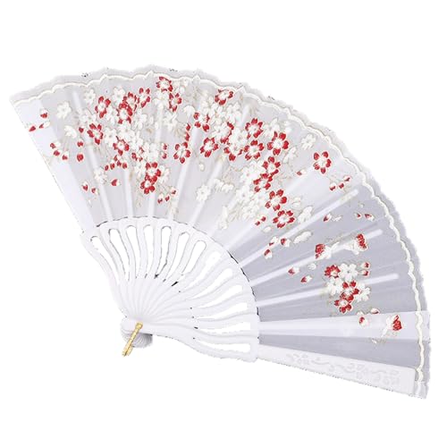 WLH Alexanders 2er-Pack Faltfächer aus Kunststoff, klassische Pflaumenblütenfächer, geeignet for Hochzeitsfeiern, Aufführungsdekoration, Weihnachtsgeschenke(Blanc) von WLH Alexanders