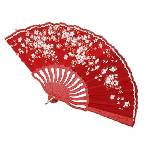 WLH Alexanders 2er-Pack Faltfächer aus Kunststoff, klassische Pflaumenblütenfächer, geeignet for Hochzeitsfeiern, Aufführungsdekoration, Weihnachtsgeschenke(Rosso) von WLH Alexanders