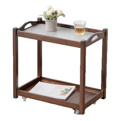 WLH Alexanders Beweglicher Teetisch, multifunktionaler Beistelltischwagen aus Holz, geeignet for Aufbewahrungsgegenstände im Wohnzimmer, Schlafzimmer und Arbeitszimmer(Walnut,B) von WLH Alexanders