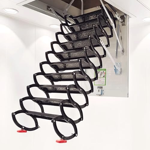 WLH Alexanders Deckenleiter Leiter Handbuch Schwarz Pull Down Dachleiter Indoor-Teleskop-Klappleiter Nicht-Schlupf-Stufen oder Dachboden-/Kellerzugriff von WLH Alexanders