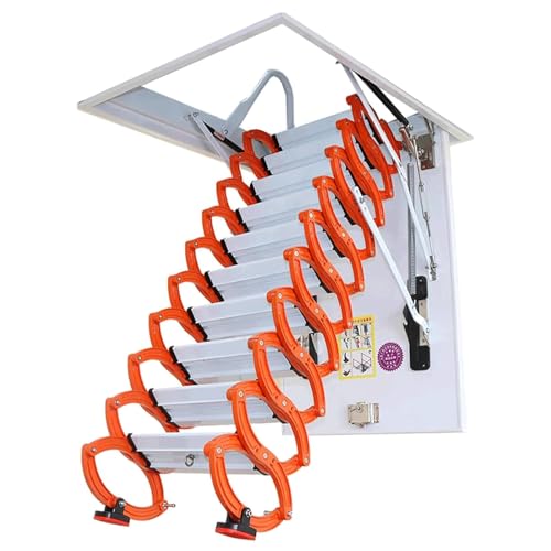 WLH Alexanders Deckenloftleiter Down Dachleiter Teleskop-Klappleiter Nicht-Schlupf-Stufen oder Loft/Basement Access Access Access Cold Rolled Stahlhandbuch von WLH Alexanders