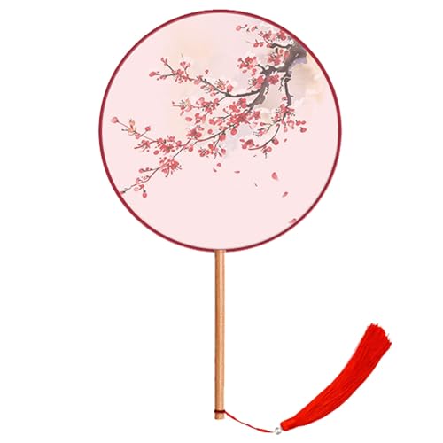 WLH Alexanders Halbtransparenter Faltfächer, runder Fächer mit langem Griff, bestickte Quaste, handgekurbelter Fächer, der von Frauen passend for Hanfu Cheongsam verwendet wird(ColorA) von WLH Alexanders