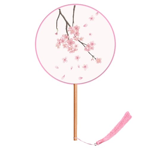 WLH Alexanders Halbtransparenter Faltfächer, runder Fächer mit langem Griff, bestickte Quaste, handgekurbelter Fächer, der von Frauen passend for Hanfu Cheongsam verwendet wird(ColorF) von WLH Alexanders