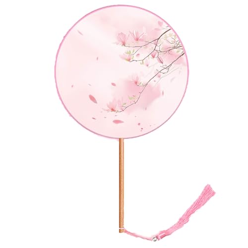 WLH Alexanders Halbtransparenter Faltfächer, runder Fächer mit langem Griff, bestickte Quaste, handgekurbelter Fächer, der von Frauen passend for Hanfu Cheongsam verwendet wird(ColorH) von WLH Alexanders