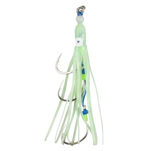 WLH Alexanders Tintenfisch-Angelhaken mit UV-Leuchteffekt, 3er-Pack, 12,7 cm, grüner Kobold, biomimetische Oktopushaut, im Dunkeln leuchtender Eisenplattenhaken for Lachs(2/0) von WLH Alexanders