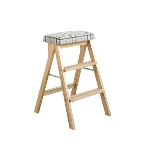 WLH Alexanders Tritthocker Klappbarer Treppenhocker, tragbarer Hochbank-Leiterstuhl aus Massivholz, geeignet for die Verwendung in Küche, Bad und Büro hocker(Checkered) von WLH Alexanders
