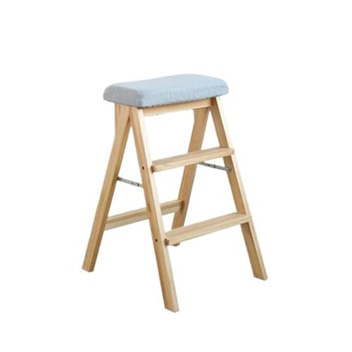 WLH Alexanders Tritthocker Klappbarer Treppenhocker, tragbarer Hochbank-Leiterstuhl aus Massivholz, geeignet for die Verwendung in Küche, Bad und Büro hocker(Light Blue) von WLH Alexanders