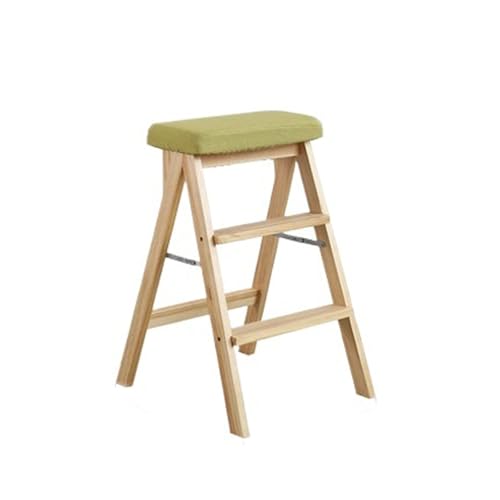 WLH Alexanders Tritthocker Klappbarer Treppenhocker, tragbarer Hochbank-Leiterstuhl aus Massivholz, geeignet for die Verwendung in Küche, Bad und Büro hocker(Matcha Green) von WLH Alexanders