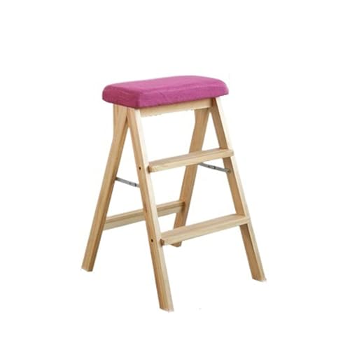 WLH Alexanders Tritthocker Klappbarer Treppenhocker, tragbarer Hochbank-Leiterstuhl aus Massivholz, geeignet for die Verwendung in Küche, Bad und Büro hocker(Red) von WLH Alexanders