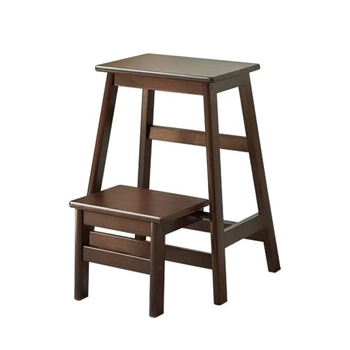 WLH Alexanders Tritthocker Klappbarer Tritthocker aus Holz, 2-in-1, 2-stufiger, umkehrbarer Leiterstuhl, Mehrzweck-Esszimmerstuhl for Küche, Bibliothek, Wohnzimmer hocker(Walnut Color) von WLH Alexanders