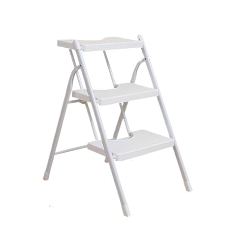 WLH Alexanders Tritthocker Robuster Treppenhocker, klappbarer Treppenstuhl mit Anti-Rutsch-Pad, belastbar bis 120 Kilogramm, for den Einsatz im Home-Office hocker(Blanc,3 Steps) von WLH Alexanders