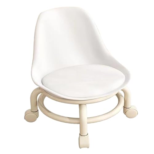 WLH Alexanders Tritthocker Roll-Tritthocker mit Rückenlehne, Kunststoff-Rollhocker mit Universalrollen, multifunktional, for das Wohnzimmer, Stabiler Stuhl hocker(Blanc) von WLH Alexanders