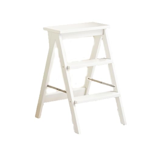 WLH Alexanders Tritthocker Treppenhocker aus Massivholz, Klappleiterbank for den Haushalt, tragbarer Trittstuhl, geeignet for Küche, Bad und Büro hocker(Blanc,A) von WLH Alexanders