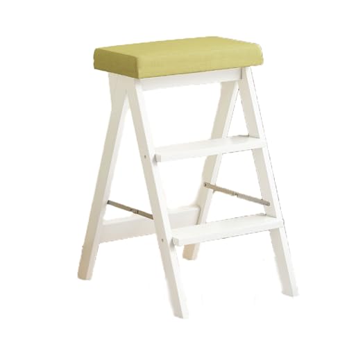 WLH Alexanders Tritthocker Treppenhocker aus Massivholz, Klappleiterbank for den Haushalt, tragbarer Trittstuhl, geeignet for Küche, Bad und Büro hocker(Blanc,Groen) von WLH Alexanders
