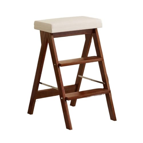 WLH Alexanders Tritthocker Treppenhocker aus Massivholz, Klappleiterbank for den Haushalt, tragbarer Trittstuhl, geeignet for Küche, Bad und Büro hocker(CAF�,Gris) von WLH Alexanders