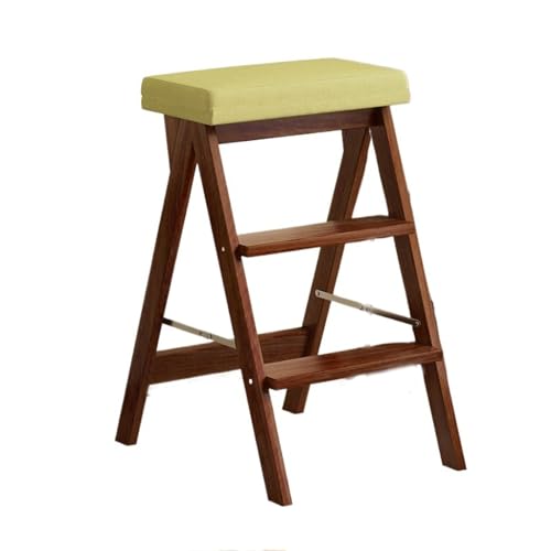 WLH Alexanders Tritthocker Treppenhocker aus Massivholz, Klappleiterbank for den Haushalt, tragbarer Trittstuhl, geeignet for Küche, Bad und Büro hocker(CAF�,Groen) von WLH Alexanders