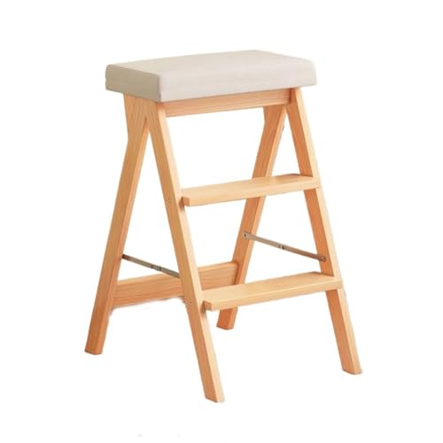 WLH Alexanders Tritthocker Treppenhocker aus Massivholz, Klappleiterbank for den Haushalt, tragbarer Trittstuhl, geeignet for Küche, Bad und Büro hocker(Legno,Gris) von WLH Alexanders