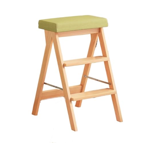 WLH Alexanders Tritthocker Treppenhocker aus Massivholz, Klappleiterbank for den Haushalt, tragbarer Trittstuhl, geeignet for Küche, Bad und Büro hocker(Legno,Groen) von WLH Alexanders