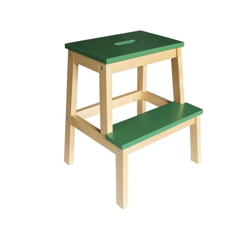 WLH Alexanders Tritthocker Treppenhocker aus Massivholz, for den Innenbereich, Kletterleiter, doppellagige Schuhwechselbank for hohe und niedrige Treppen for den Hausgebrauch hocker(Wood+Green) von WLH Alexanders