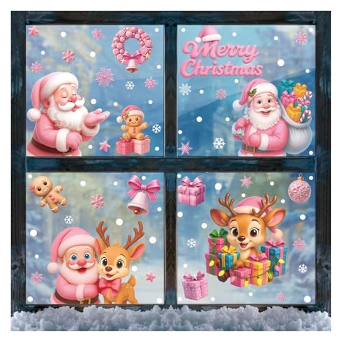 WLH Alexanders Weihnachts-Fensteraufkleber, 2 Stück, rosa Weihnachtsdekorationen, Fensteraufkleber, Aufkleber for Glasfenster, Büro, Zuhause, drinnen und draußen(Santa Claus) von WLH Alexanders