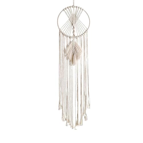WLH Alexanders Windglocke Traumfänger fürs Schlafzimmer, cremefarbener Boho-Makramee-Wandbehang mit Eulen-Mond- und Blätter-Design, ideale böhmische Wohndekoration Traumennetz(Rounded Leaf) von WLH Alexanders