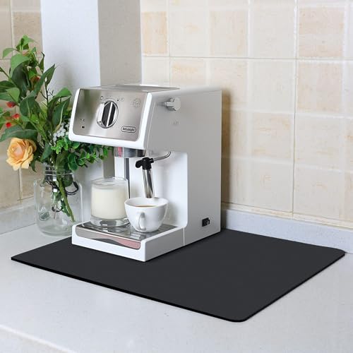 WLHFDC Abtropfmatte Geschirr 30x40cm,Kaffeemaschine Abtropfmatte Schnelltrocknend,Unterlage Kaffeemaschine Matte, Abtropfmatte Spüle,Spülmatte Super Saugfähige Rutschfest für Küche,Bad,Theke(Schwarz) von WLHFDC