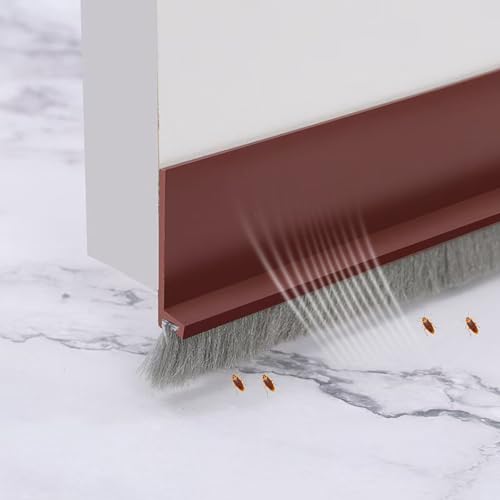 WLHFDC Bürstendichtung Selbstklebend Zugluftstopper für Türen,100cm Zugluftstopper Haustür,Türdichtung Selbstklebend mit Bürste,Türdichtung Unten,Türbesen Luftzugstopper,Silikon Bürstendichtung(Braun) von WLHFDC